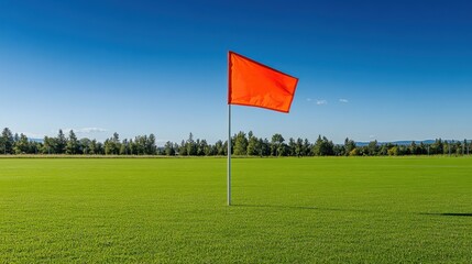 A soccer corner flag with its vivid colors and slight wear, outdoor setting with a clear sky backdrop, Bold style