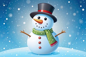 Fototapeta premium Charming cartoon snowman illustration perfect for holiday decor, winter themes, and seasonal celebrations. A delightful design to add festive cheer to your celebrations.