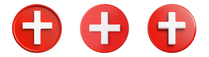 Obraz premium PNG Red Symbols with White Crosses for Medical Context
