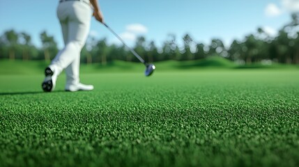 Golfer Swinging Club in Frozen Motion During Outdoor Sports Game