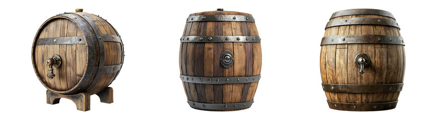 Obraz premium PNG Wooden Barrels for Beverage Storage and Decoration