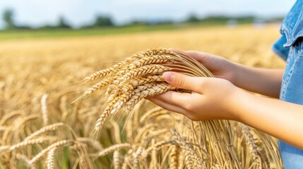 Sunlit hands hovering above a sun-kissed wheat field, symbolizing harvest blessings and thankfulness for the season's abundance.