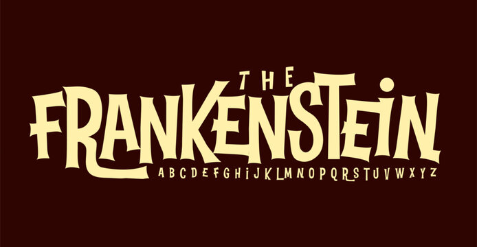 Spooky yet playful font, quirky horror-inspired letters, bold retro alphabet for Halloween, haunted poster, vintage horror logo, eerie title, festive decor. Vector typeset.