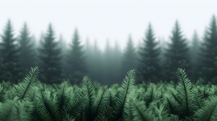Misty Morning in a Dense Forest with Layers of Fog and Towering Peaks