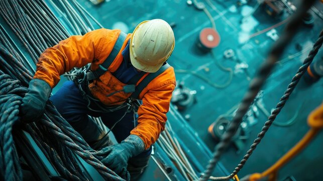 Engineers installing submarine cables on a ship deck, collaborating internationally to ensure connectivity and reliability