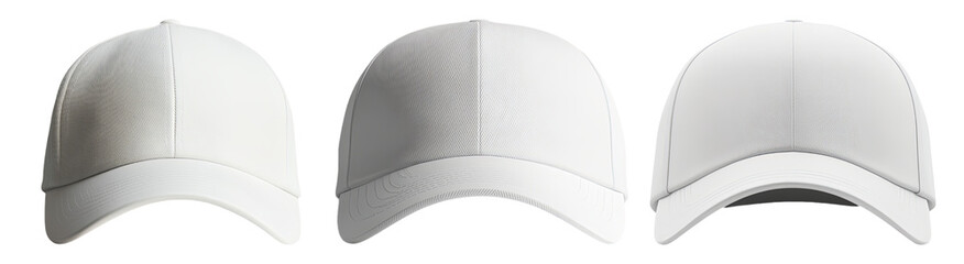 PNG White Baseball Caps Set on Isolated Background