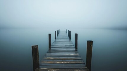 Fototapeta premium A lonely pier stretching into the calm waters of a North American lake, with space for text.