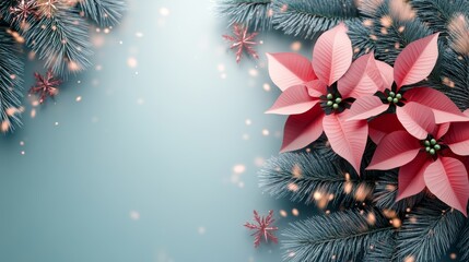 Sparkling christmas poinsettia arrangement on a festive purple background festive