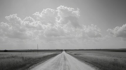 A quiet road through the flatlands of the American Midwest, with ample space for copy.