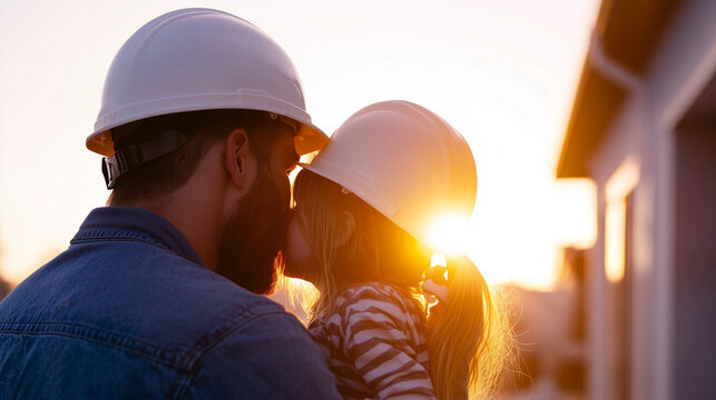 Construction Worker Saying Goodbye to Family at Doorstep