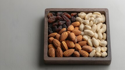 Tray of Assorted Nuts and Dried Fruits for a Healthy Snack or Appetizer