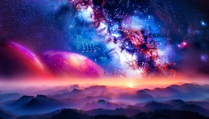 Naklejka premium Cosmic space scenes with vivid colors