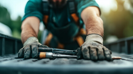 Worker Organizing Tools in Truck for Daily Tasks