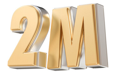 2M Followers Gold Number 3D Render
