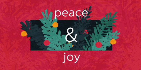 Creative colorful card, flyer, poster for 2025 New Year. Christmas greetings. Web banner design. Modern minimal flat style. Bright colors. Hand drawn style with texture. Winter plants.