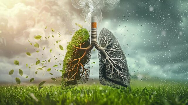 Human lungs. Lung Cancer Awareness. Lung Disease. Respiratory System Collapse. Respiratory Illness. World No Tobacco Day. Symbolizing Anti-Tobacco and Healthy Life. 