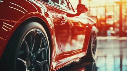 Red sports car parked in an empty lot, a captivating image of automotive beauty and power