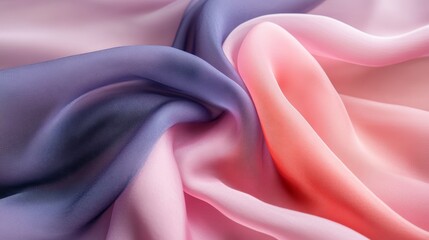 Fototapeta premium Closeup of luxurious pink and blue silk fabric with smooth texture 