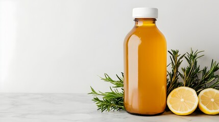 Refreshing Kombucha Bottle on Marble Countertop   Healthy Beverage Mockup