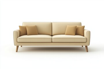 Obraz premium Modern Beige Sofa with Pillows Isolated on White Background