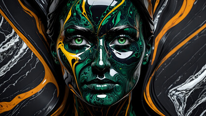  Abstraktion Marmor, Türkis, Bernstein 16х9. Hintergrund für das Design 3.