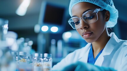 Magazine-Style Shot of a Healthcare Worker Preparing Medication at a Hospital Pharmacy, Organizing Pill Bottles and Prescriptions in a Modern Medical Environment, Emphasizing Precision and Professiona