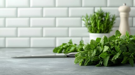 Fototapeta premium Fresh Assortment of Aromatic Herbs Close Up View