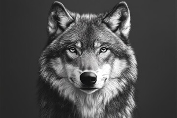 Fototapeta premium Close Up Portrait of a Wolf in Black and White