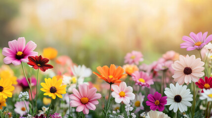 Fototapeta premium Blooming Garden Under Bright Sunny Sky in May