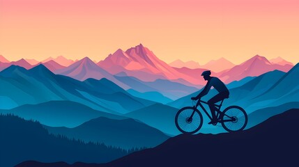 Obraz premium Cyclist on a Scenic Mountain Trail at Sunset with Breathtaking Landscape