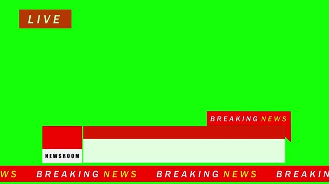 Breaking News - news lower third with animated,  Lower third live breaking news green screen and seamless looping. Breaking News Lower, with Stock Market Crawler on Chroma Key Green Background. - Powered by Adobe