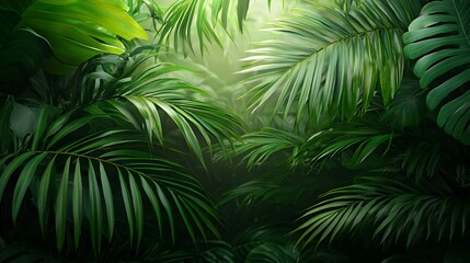 Lush Rainforest with Sunlight Filtering Through Verdant Foliage