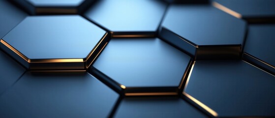 Abstract Blue and Gold Hexagon Pattern  Geometric Shapes Background