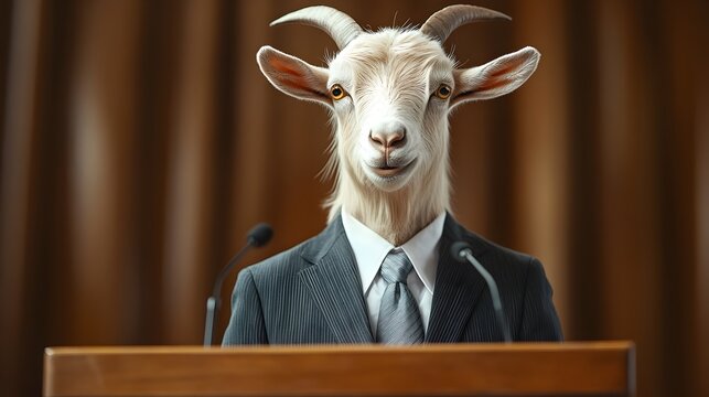 Dressed Up Goat Delivers Confident Speech at Business Conference