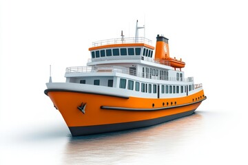 Naklejka premium Orange and White Passenger Ferry Boat on Calm Water