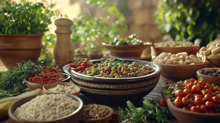 Artistic Arrangement of Fresh Ingredients in Rustic Kitchen