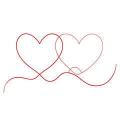 Continuous line drawing of two hearts on transparent background. Banner for valentine's day. Abstract hearts. PNG, ai generated