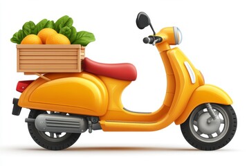 Obraz premium Yellow Scooter Delivering Fresh Oranges