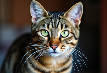 A confident bengal cat with green eyes