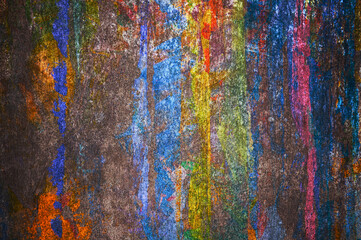 Dirty color paint on a metal surface. Banner of the grunge color paint.