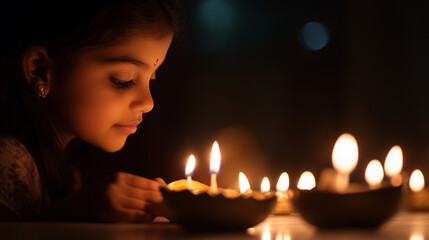 Mother and Daughter Lighting Candles for Diwali Celebration