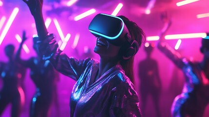 People expressing joy through dance illuminated by neon colors