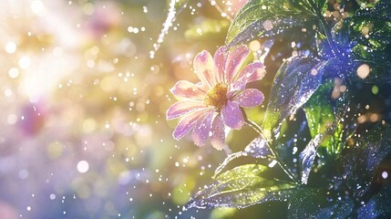 Beautiful pink lilies bloom in the spring rain, their petals delicate and soft