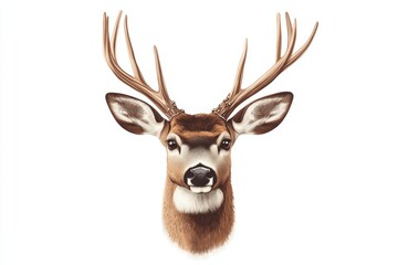 Deer Head with Antlers Isolated on White Background