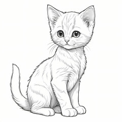 Obraz premium Cute Young Kitten Retro Style Coloring Book Page