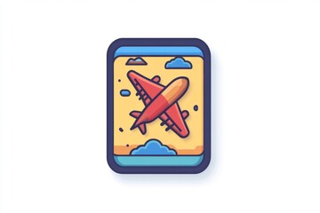 Obraz premium Airplane Icon in App Frame with Clouds and Sky