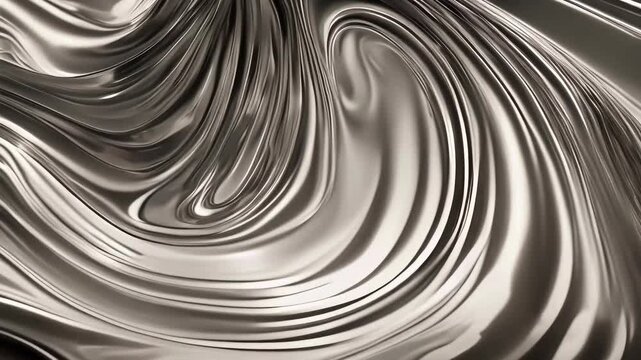 Abstract fluid texture of swirling liquid chrome metal waves with motion light effect looped. Generative AI