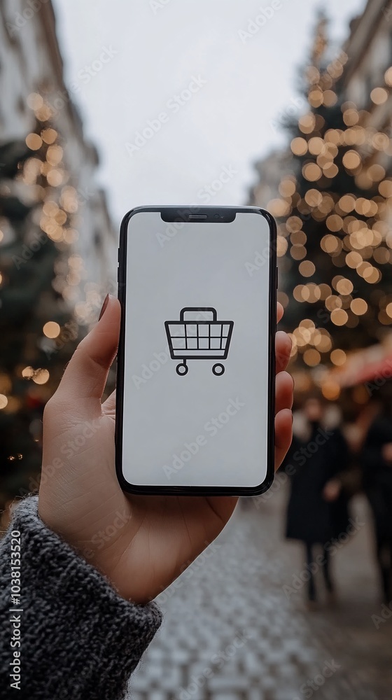 Poster a customer holding a smartphone with a secure checkout screen ready to complete a purchase during a 