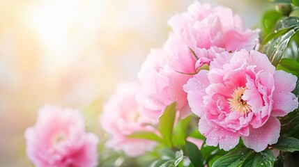 Obraz premium Beautiful pink peony blooms in a spring garden