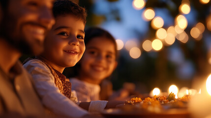 Family Celebrating Diwali with Joyful Outdoor Festive Meal